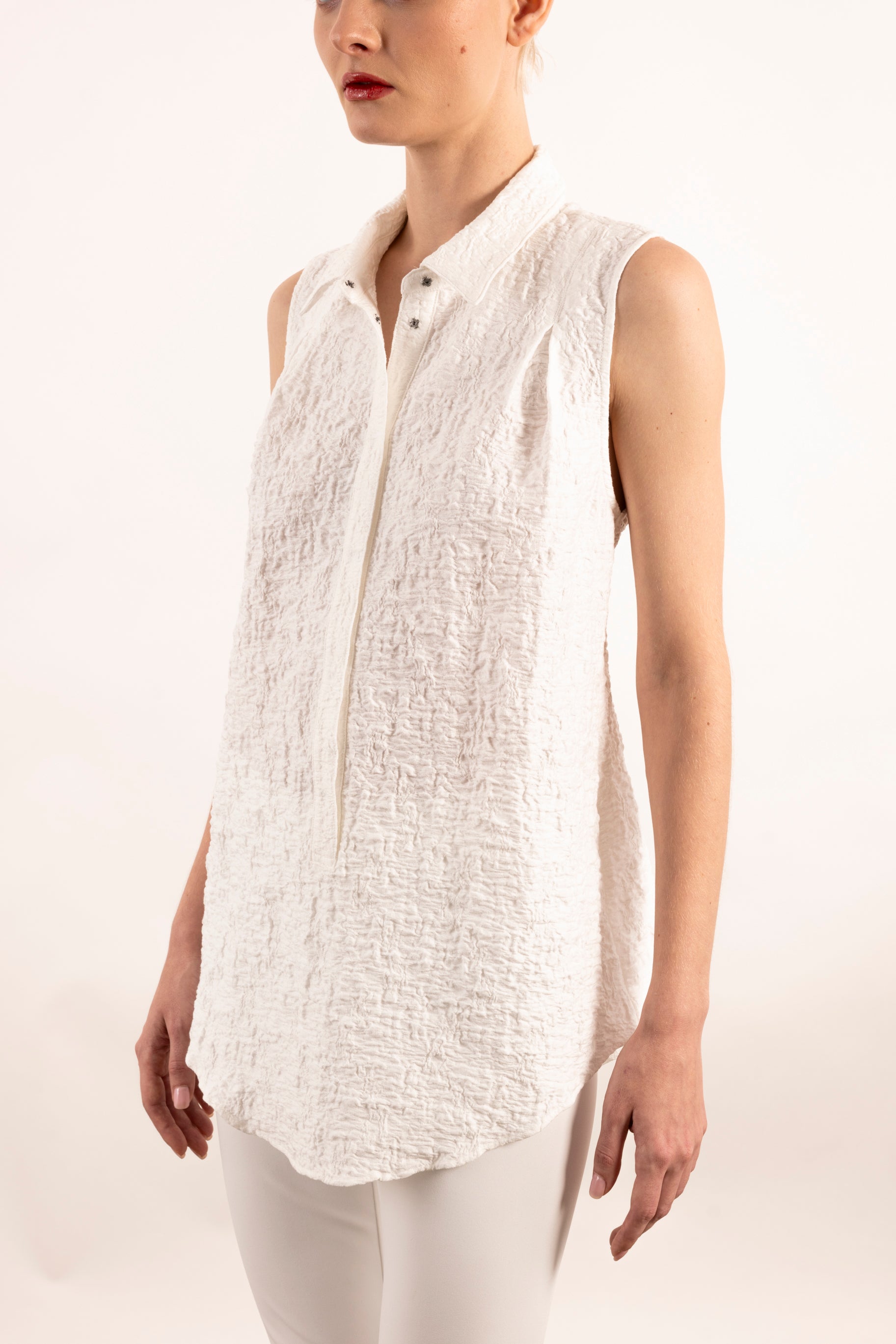 Cotton Shirt Collar Shell Top - YUCCA Top GENERAL ORIENT   