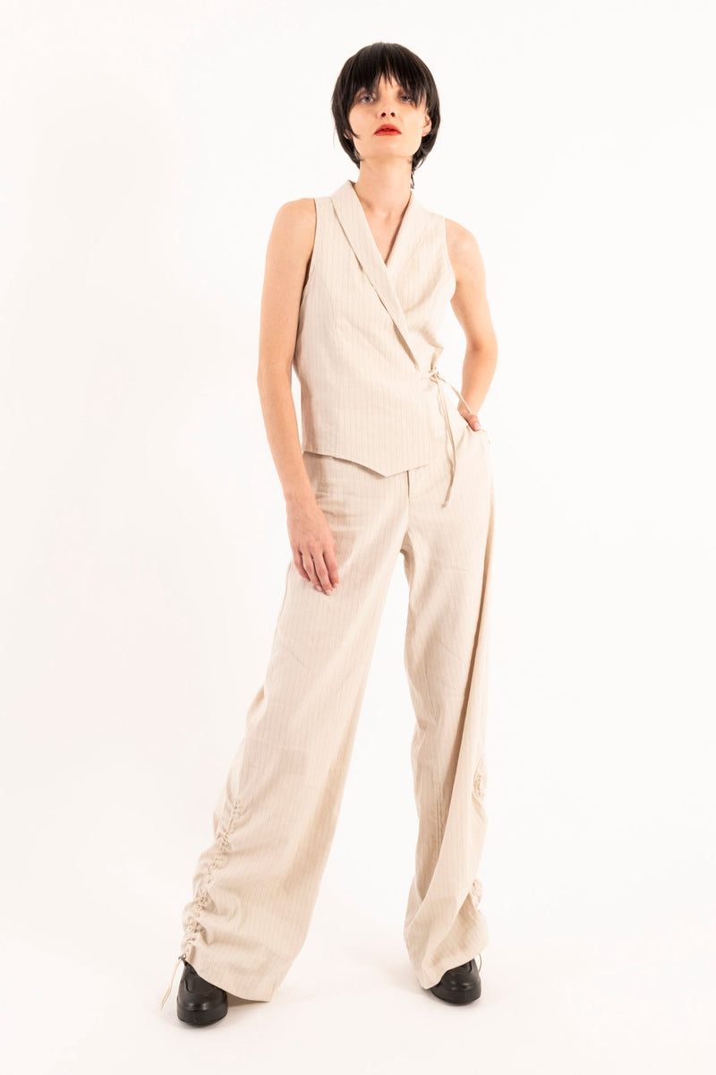 Stretch Pin Stripe Linen Wide Pants - YOSHI Pant STYLEM