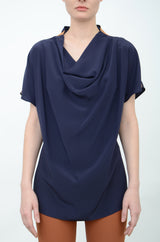 Silk Drape Neck Shell Top with Grosgrain Tape - ARIA FA24 Top GENERAL ORIENT Aubergine-Silk P 