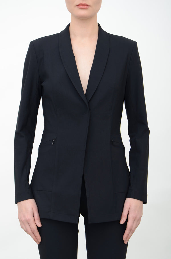 Tech Stretch Shawl Collar Blazer with Utility Pockets - VALBELLA CORE Jacket General Orient Black P