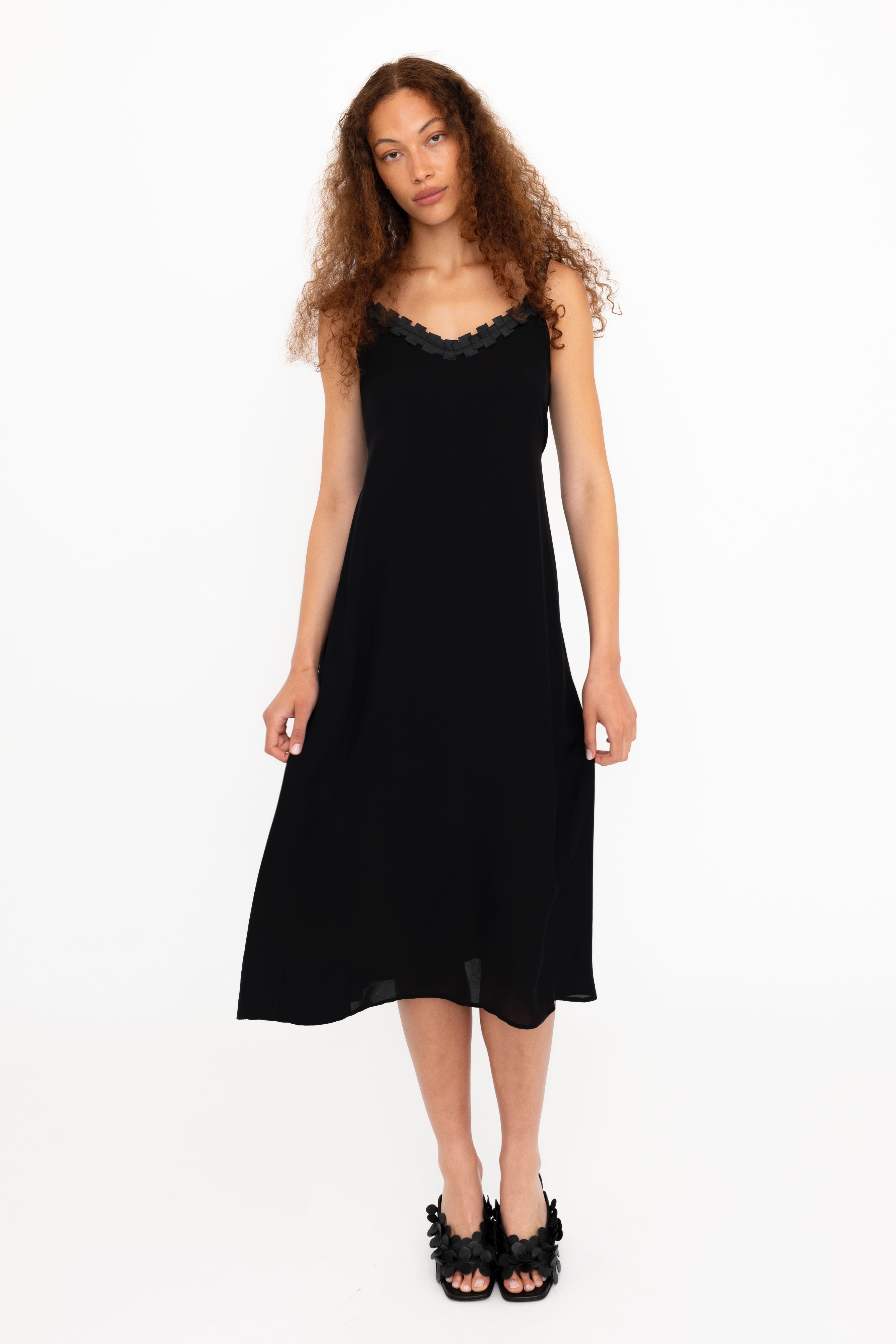Silk Georgette Strap Midi Dress with Grosgrain Trim - BABETTE Dress GENERAL ORIENT