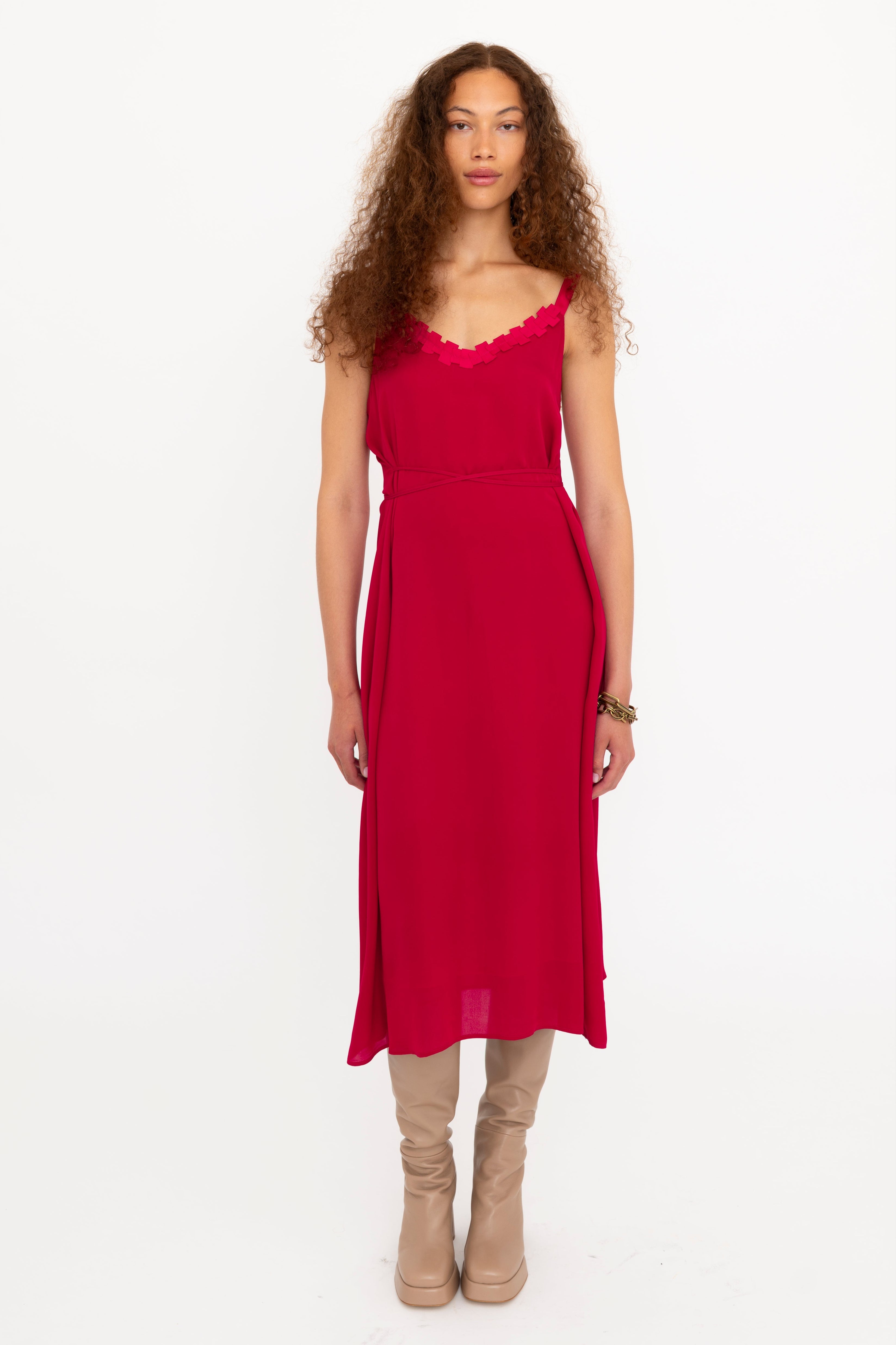 Silk Georgette Strap Midi Dress with Grosgrain Trim - BABETTE Dress GENERAL ORIENT