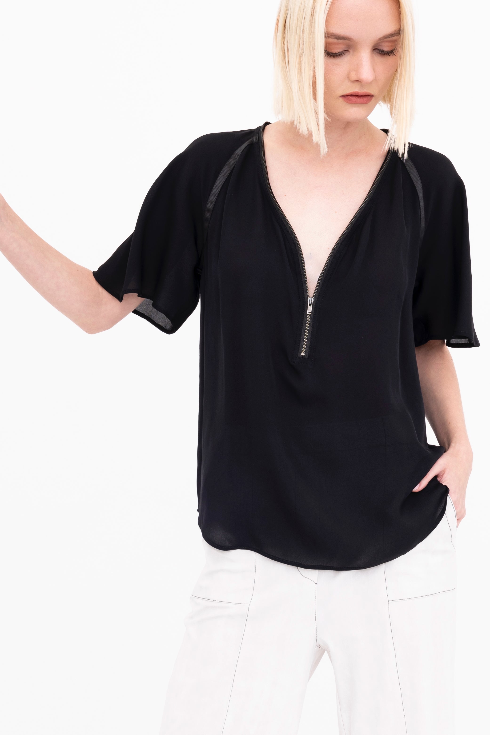 Silk Georgette Bat Wing Top - BARI Top GENERAL ORIENT