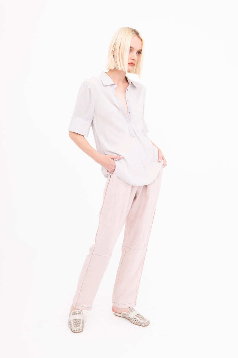Silk Georgette Short Sleeve Pullover Shirt - BAYLOR Top GENERAL ORIENT