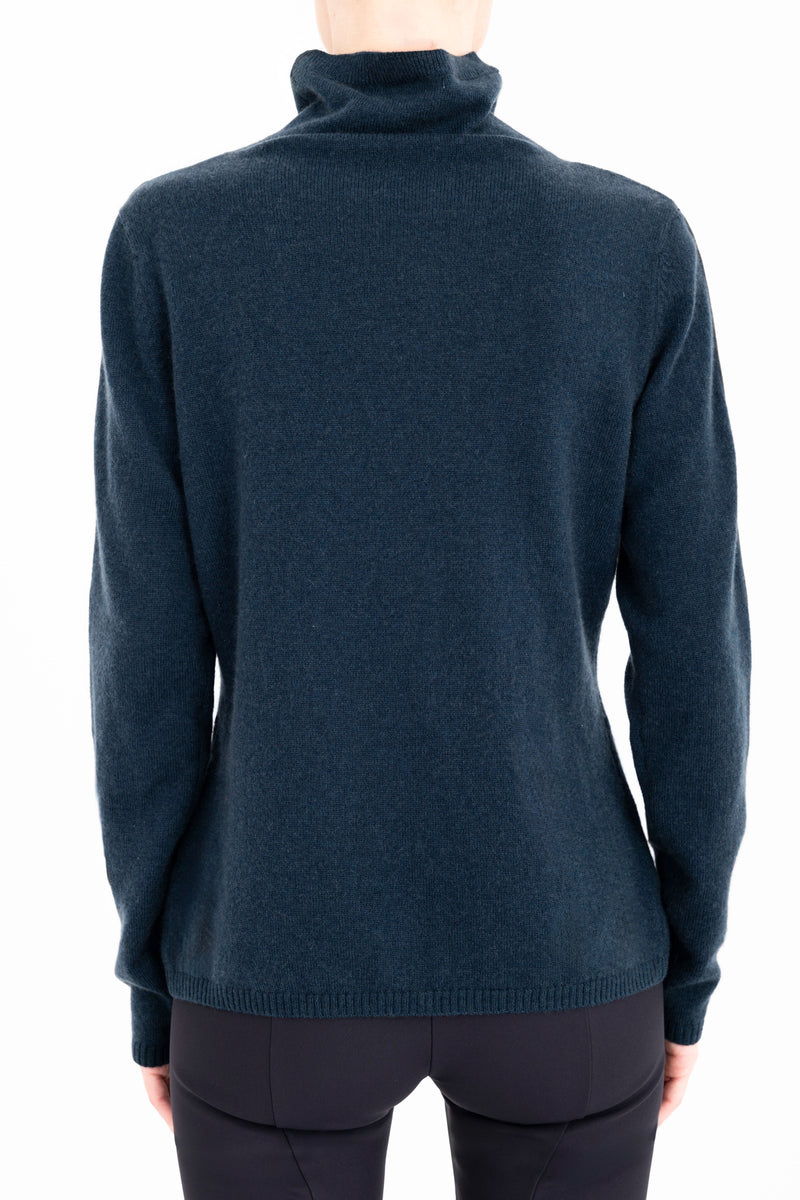 Cashmere Blend Funnel Neck Top with Leather Trim - CAMERON Sweater YUE FENG
