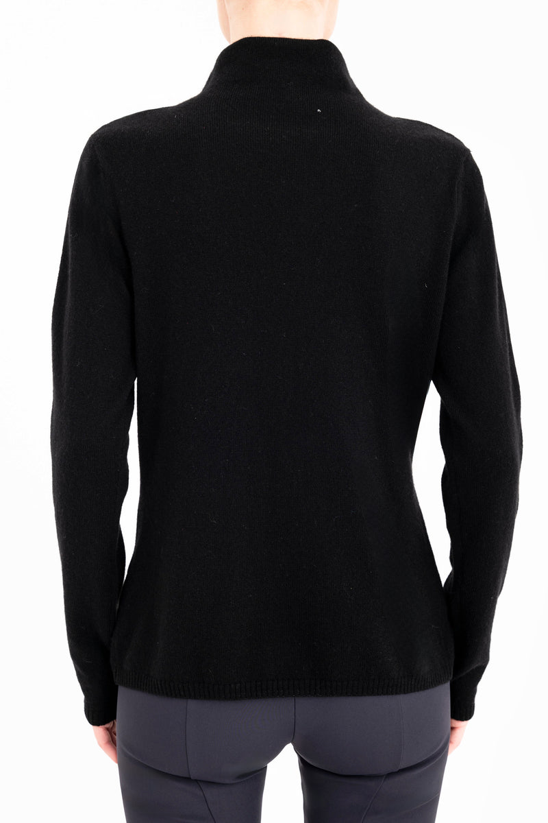 Cashmere Blend Funnel Neck Top with Leather Trim - CAMERON Sweater YUE FENG