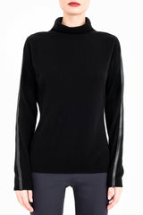 Cashmere Blend Funnel Neck Top with Leather Trim - CAMERON Sweater YUE FENG