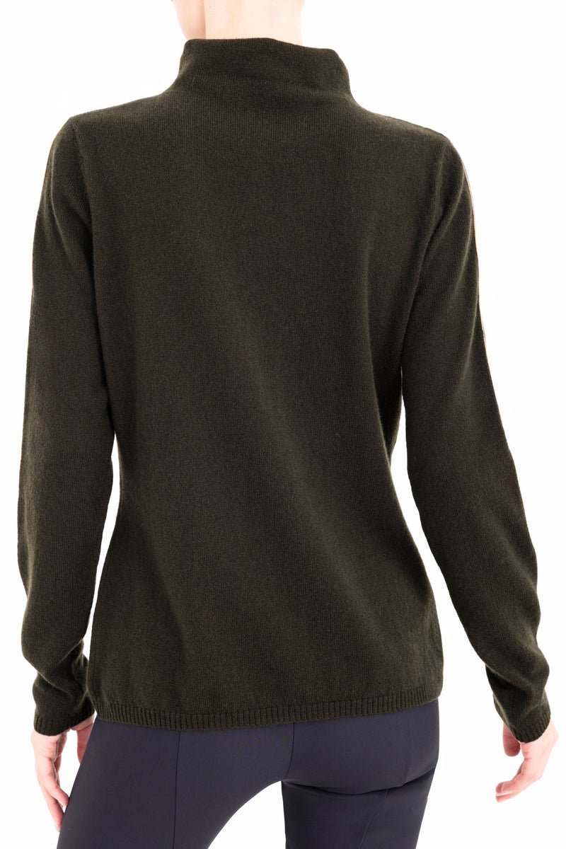 Cashmere Blend Funnel Neck Top with Leather Trim - CAMERON Sweater YUE FENG