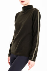 Cashmere Blend Funnel Neck Top with Leather Trim - CAMERON Sweater YUE FENG