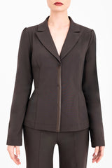 Tech Stretch Puff Sleeve Blazer with Vegan Leather Trim - CARLYLE Jacket GENERAL ORIENT