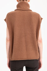 Cashmere Blend Turtle Neck Vest with Side Zip - CARMEL Sweater YUE FENG