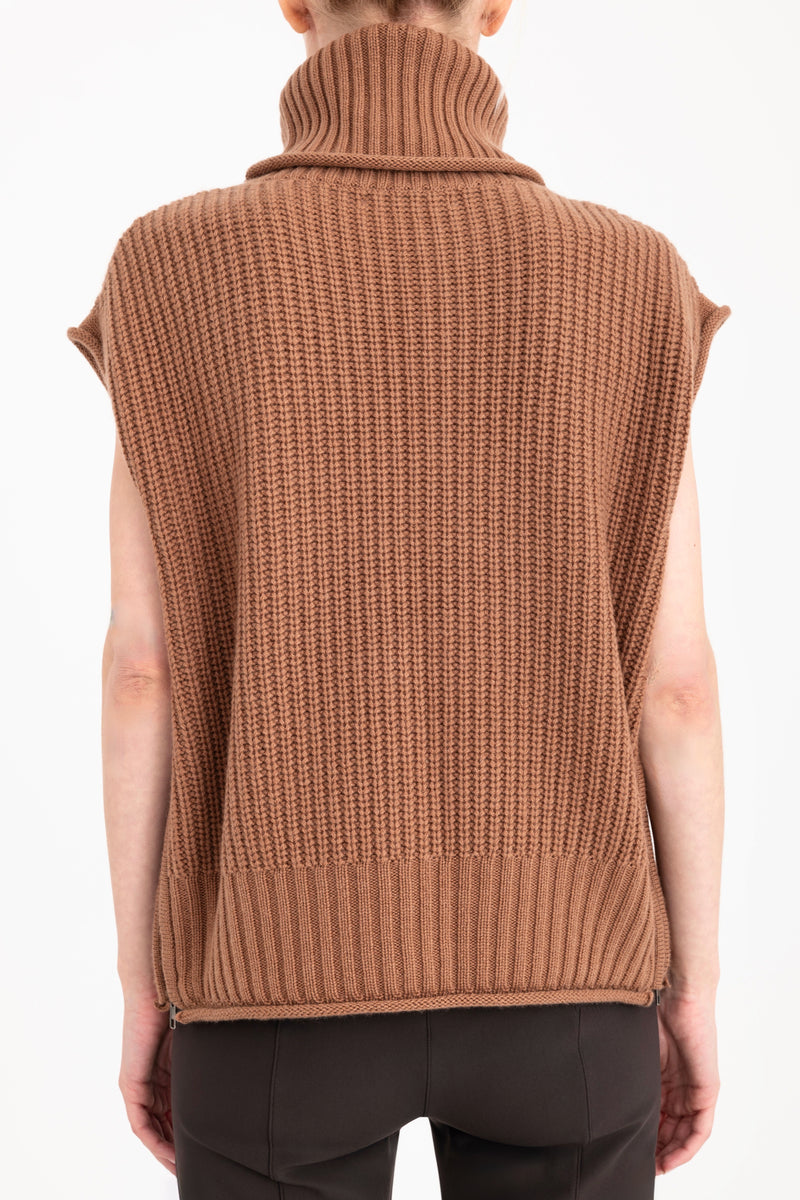 Cashmere Blend Turtle Neck Vest with Side Zip - CARMEL Sweater YUE FENG