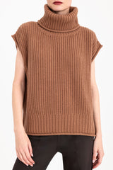 Cashmere Blend Turtle Neck Vest with Side Zip - CARMEL Sweater YUE FENG