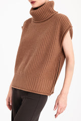 Cashmere Blend Turtle Neck Vest with Side Zip - CARMEL Sweater YUE FENG Cinnamon Sweater P