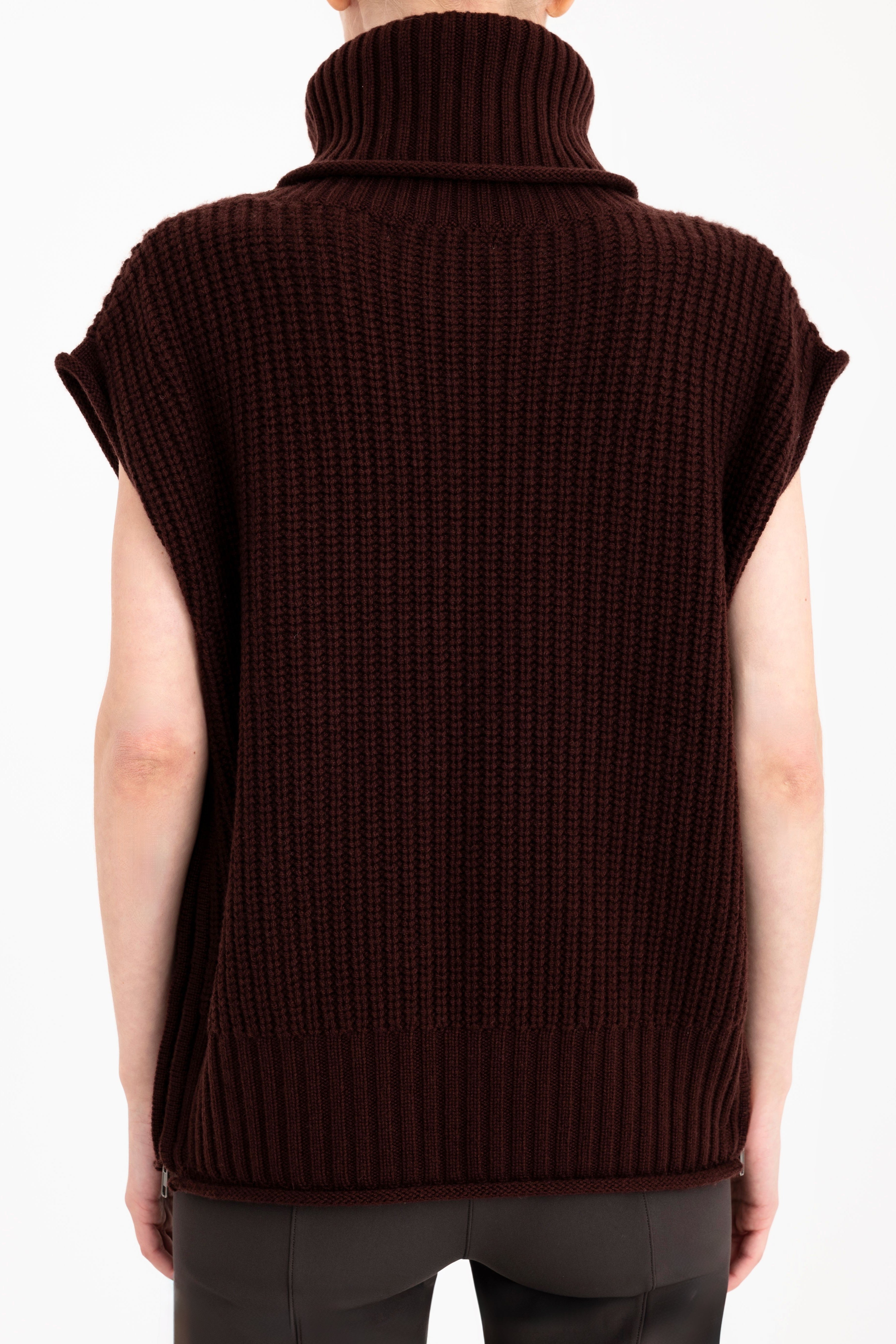 Cashmere Blend Turtle Neck Vest with Side Zip - CARMEL Sweater YUE FENG