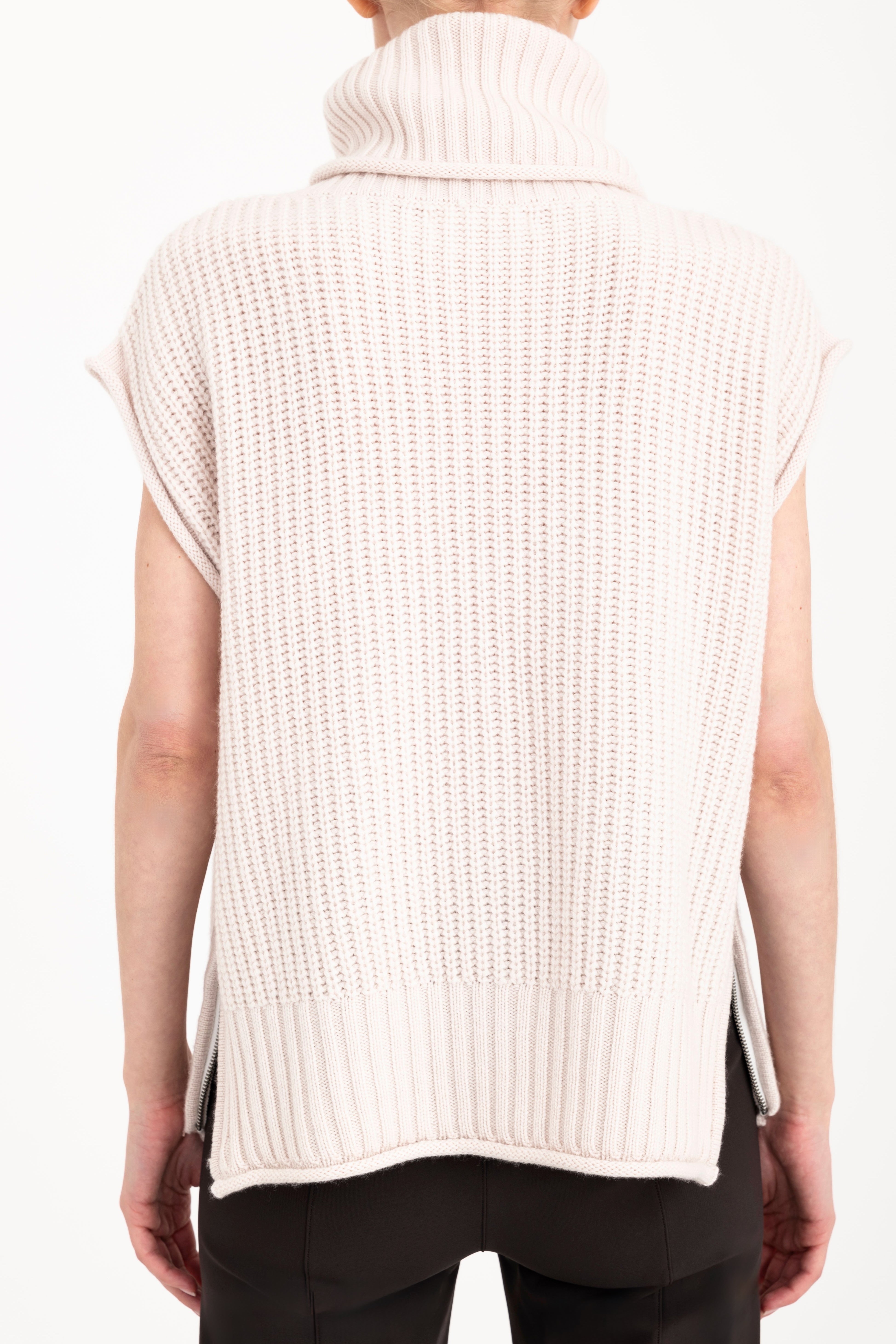 Cashmere Blend Turtle Neck Vest with Side Zip - CARMEL Sweater YUE FENG