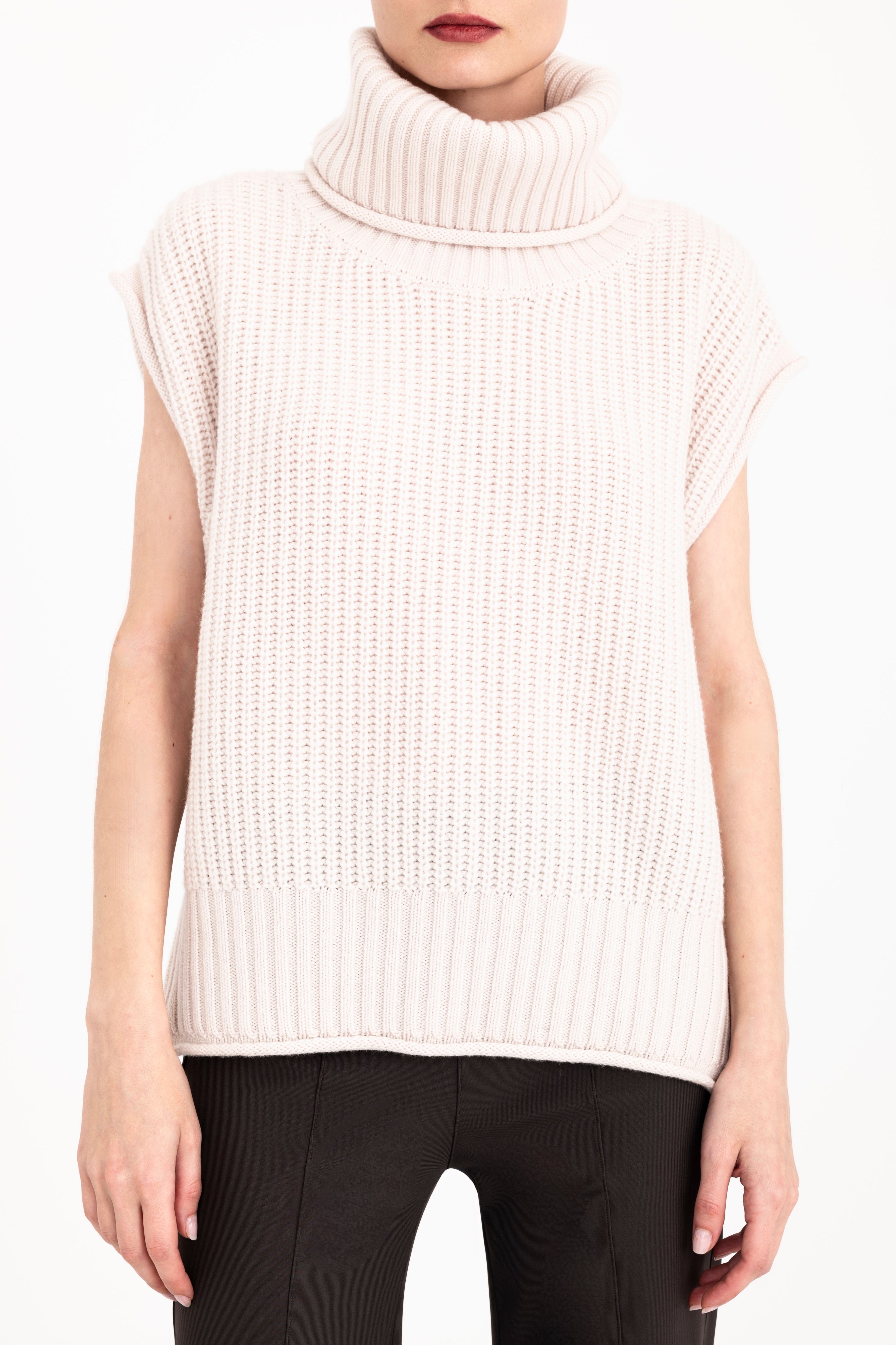 Cashmere Blend Turtle Neck Vest with Side Zip - CARMEL Sweater YUE FENG