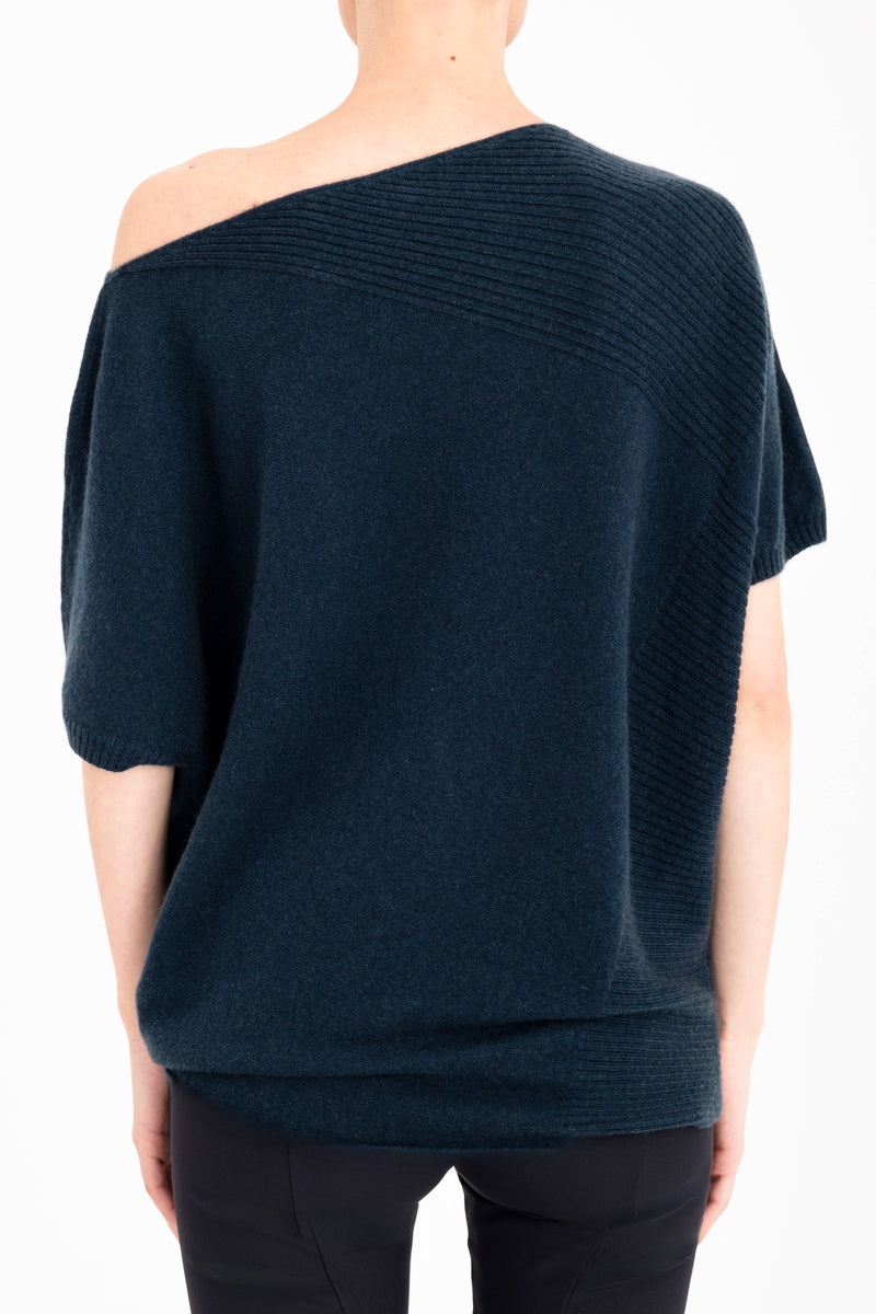 Cashmere Blend Asymmetrical Shell Top with Leather Trim - CARRARA Sweater YUE FENG