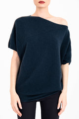 Cashmere Blend Asymmetrical Shell Top with Leather Trim - CARRARA Sweater YUE FENG