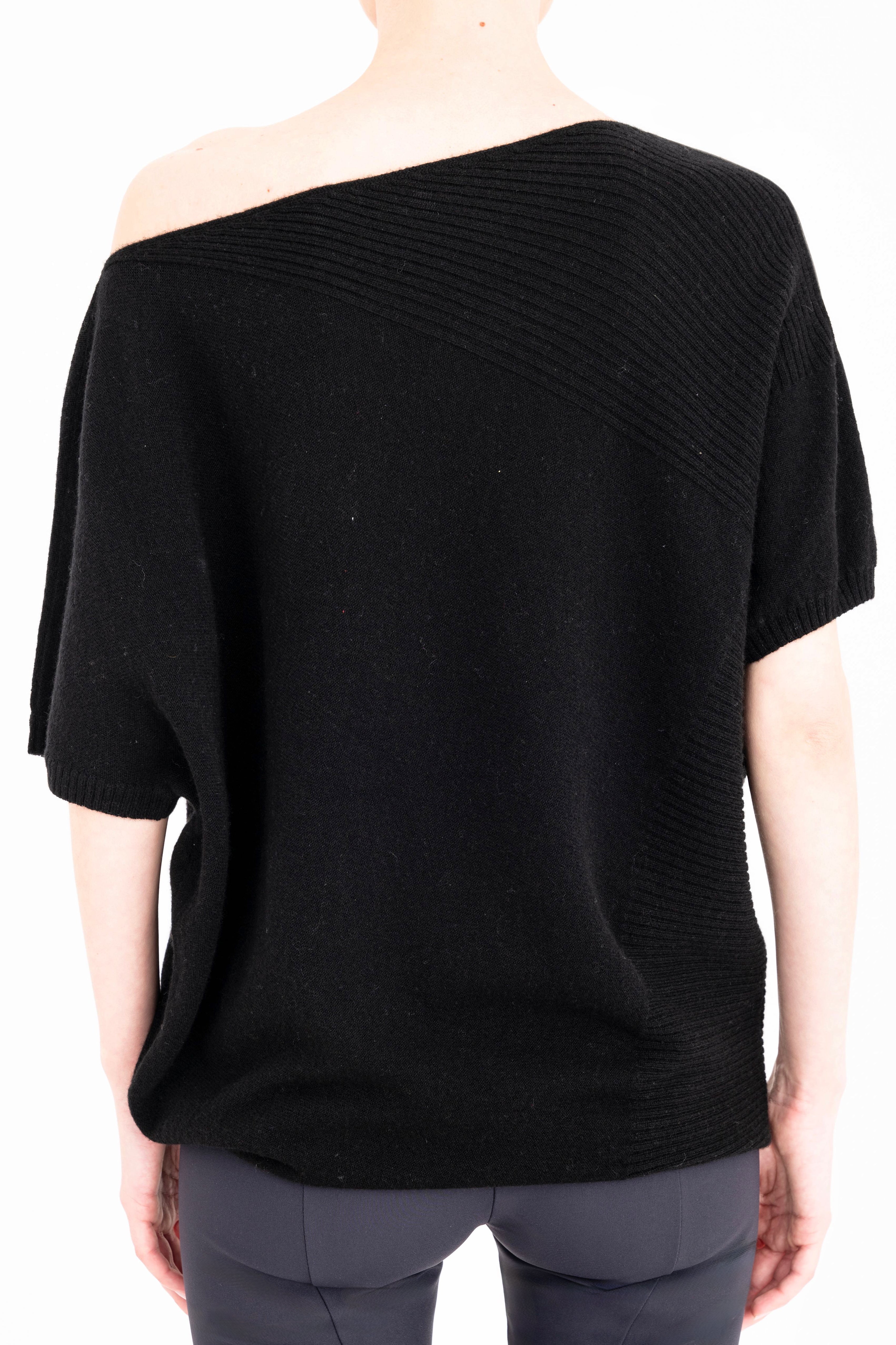 Cashmere Blend Asymmetrical Shell Top with Vegan Leather Trim - CARRARA Sweater YUE FENG