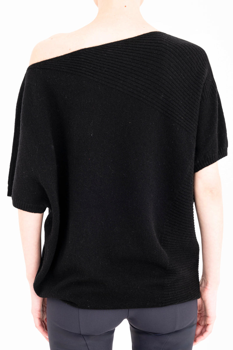 Cashmere Blend Asymmetrical Shell Top with Leather Trim - CARRARA Sweater YUE FENG