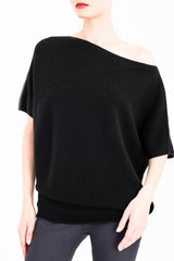 Cashmere Blend Asymmetrical Shell Top with Leather Trim - CARRARA Sweater YUE FENG