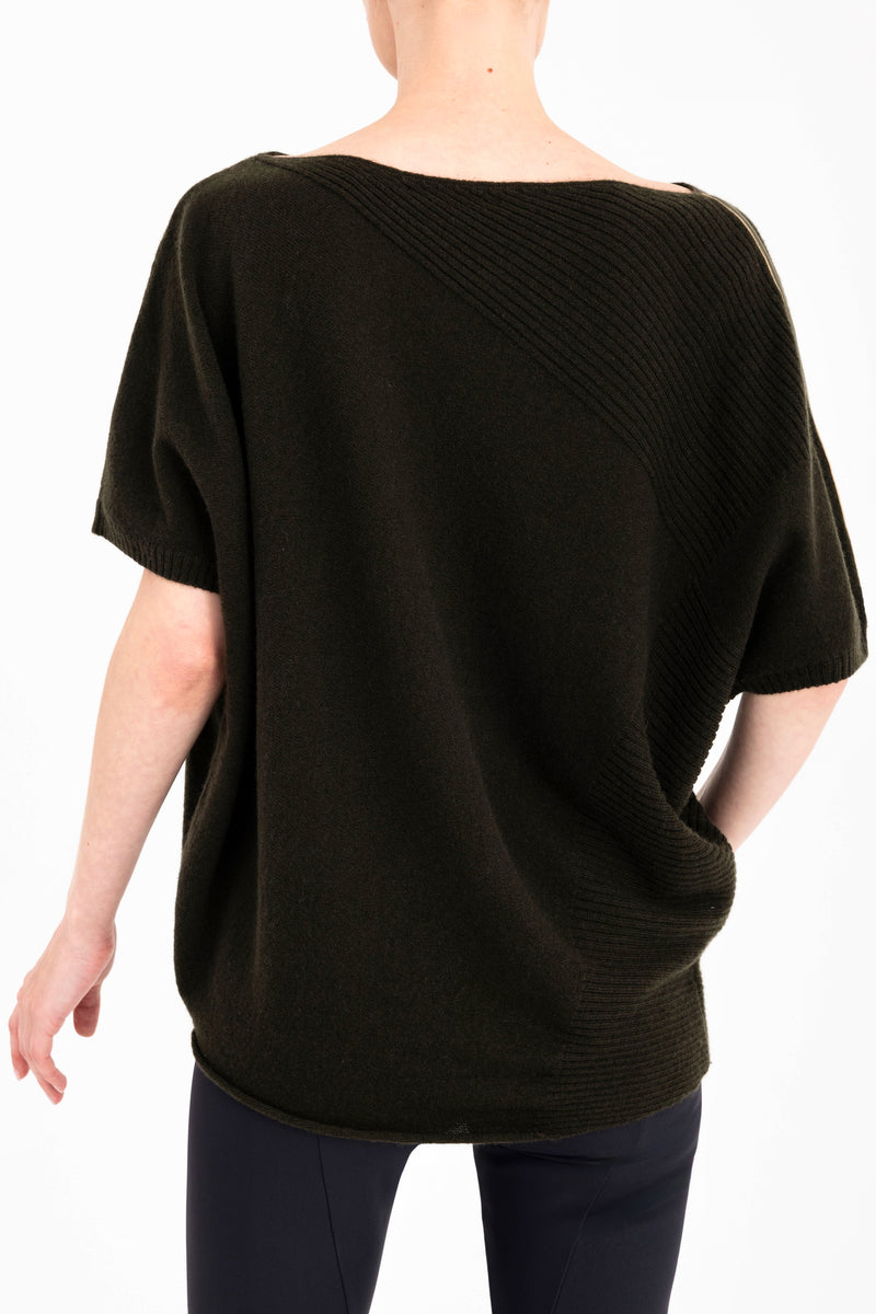Cashmere Blend Asymmetrical Shell Top with Leather Trim - CARRARA Sweater YUE FENG