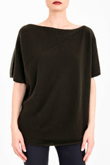 Cashmere Blend Asymmetrical Shell Top with Leather Trim - CARRARA Sweater YUE FENG