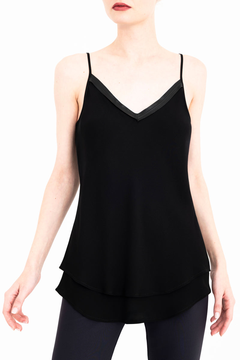 Silk Georgette Double Layer Bias Camisole with Leather trim - CELESTE Top General Orient