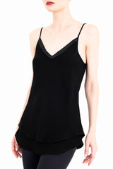 Silk Georgette Double Layer Bias Camisole with Leather trim - CELESTE Top General Orient Black P