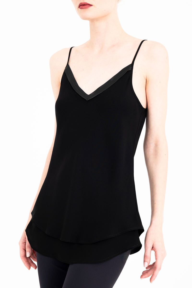 Silk Georgette Double Layer Bias Camisole with Leather trim - CELESTE Top General Orient Black P