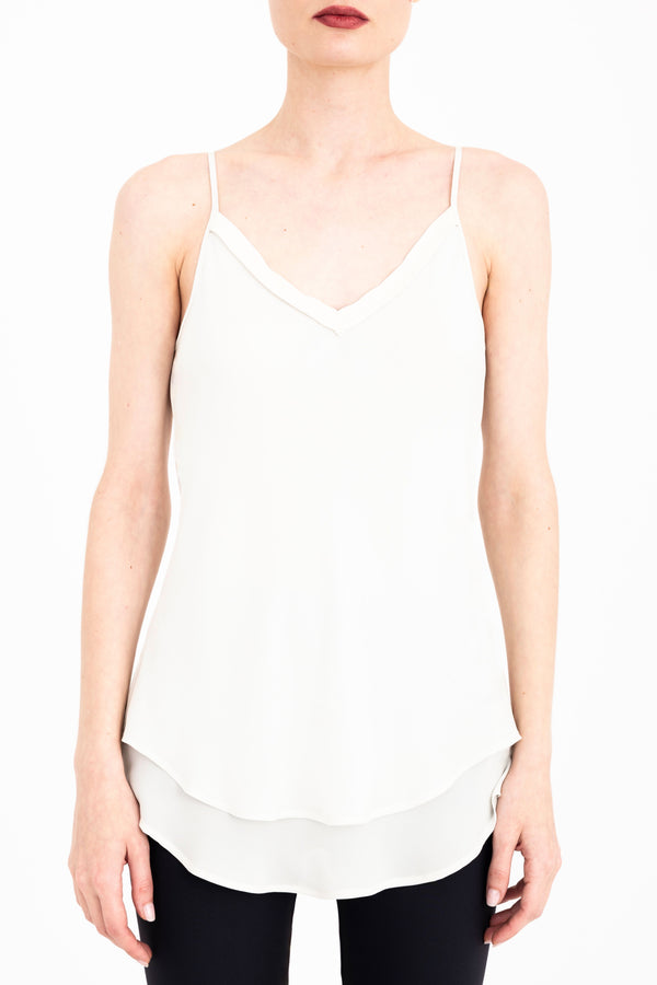 Silk Georgette Double Layer Bias Camisole with Vegan Leather trim - CELESTE Top General Orient