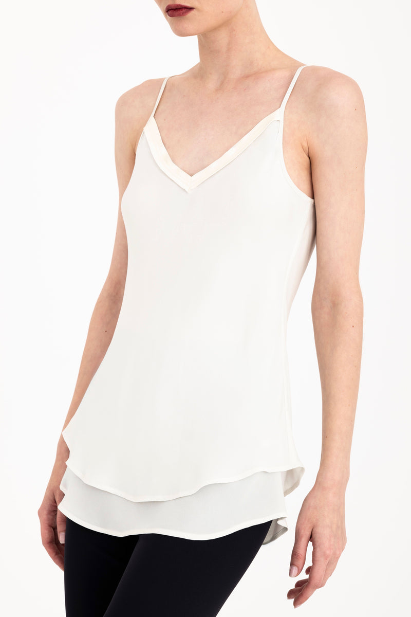 Silk Georgette Double Layer Bias Camisole with Leather trim - CELESTE Top General Orient Ivory P