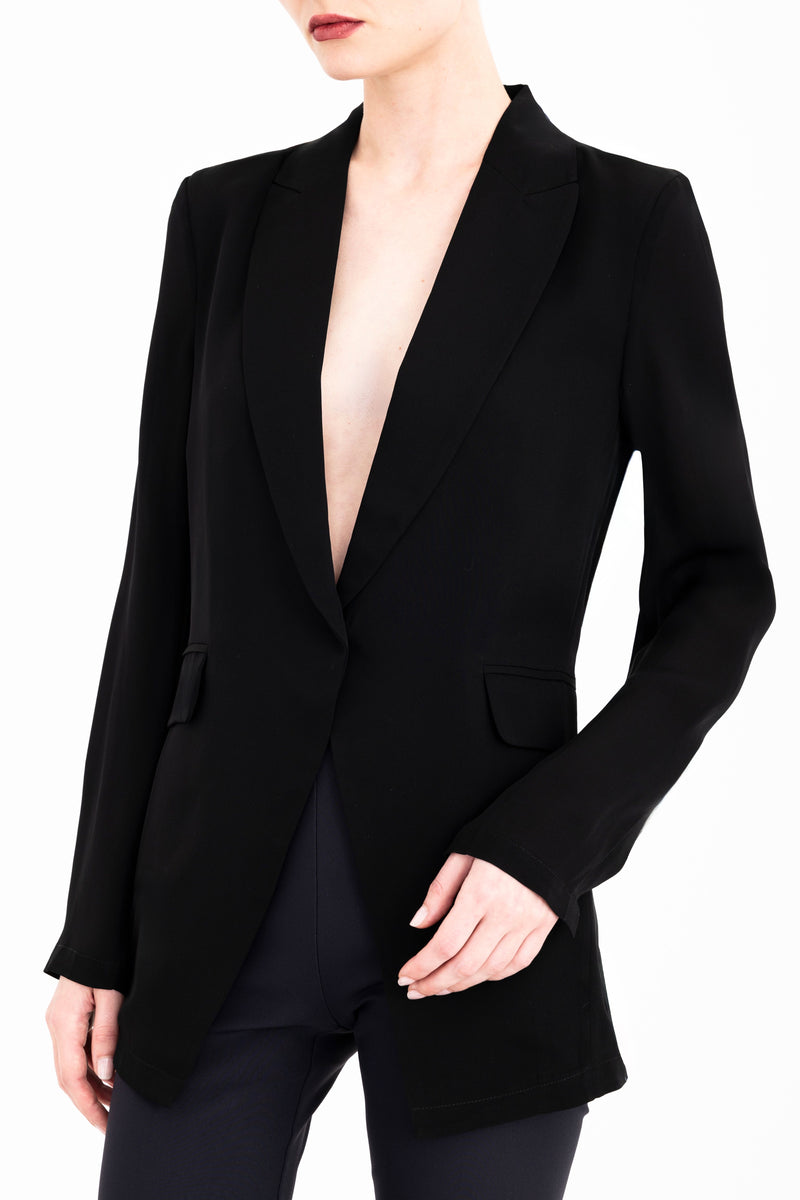 Silk Georgette Blazer with Ruched Back - CERA Jacket General Orient Black P