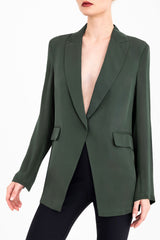 Silk Georgette Blazer with Ruched Back - CERA Jacket General Orient Kelp Silk P