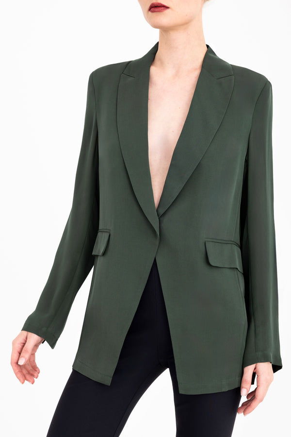 Silk Georgette Blazer with Ruched Back - CERA Jacket General Orient Kelp Silk P