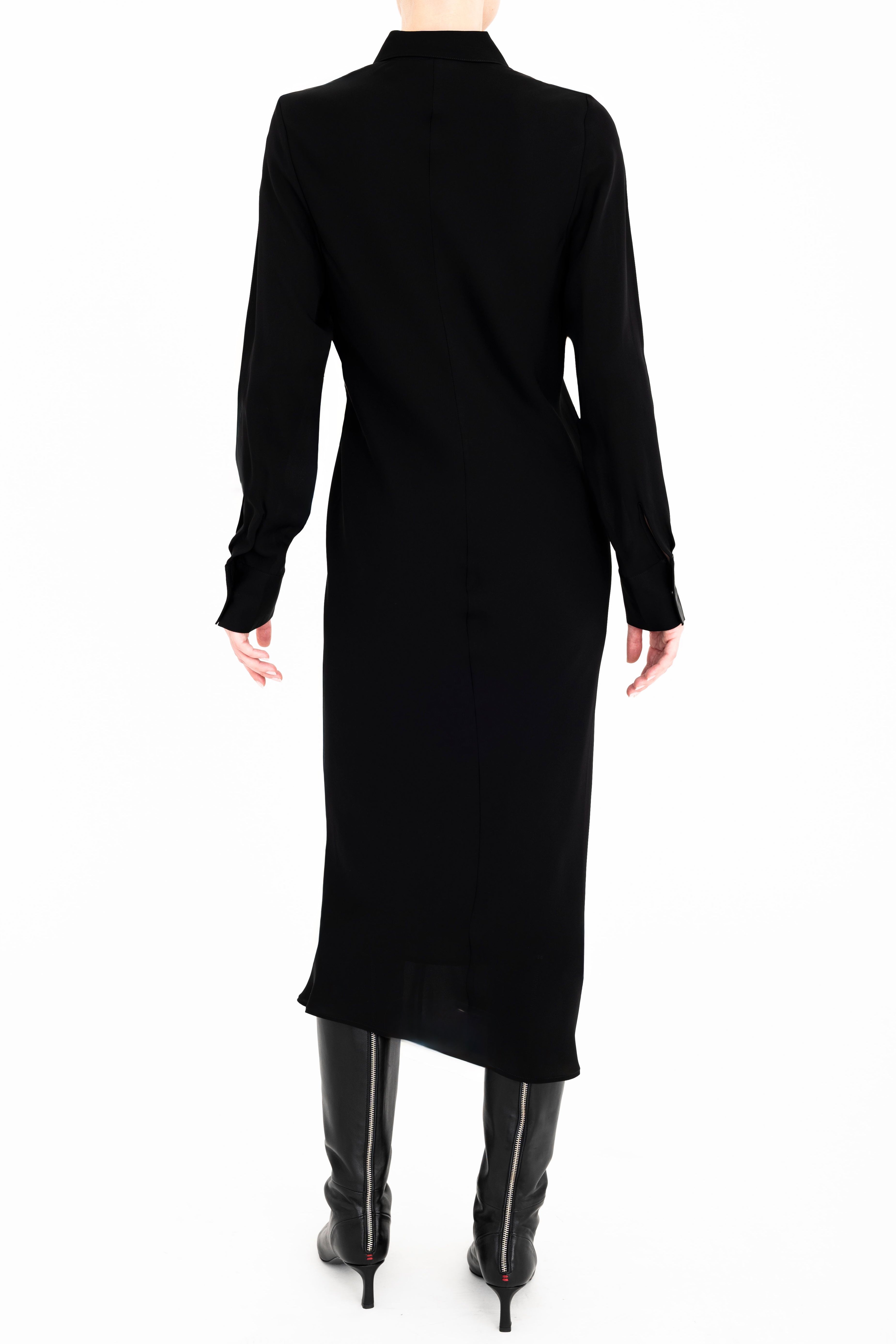 Silk Georgette Bias Shirt Dress with Vegan Leather Trim - CHANTAL Dress General Orient