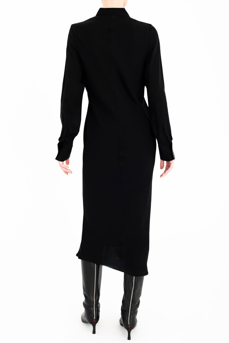 Silk Georgette Bias Shirt Dress with Leather Trim - CHANTAL Dress General Orient