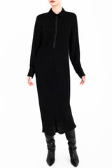 Silk Georgette Bias Shirt Dress with Leather Trim - CHANTAL Dress General Orient