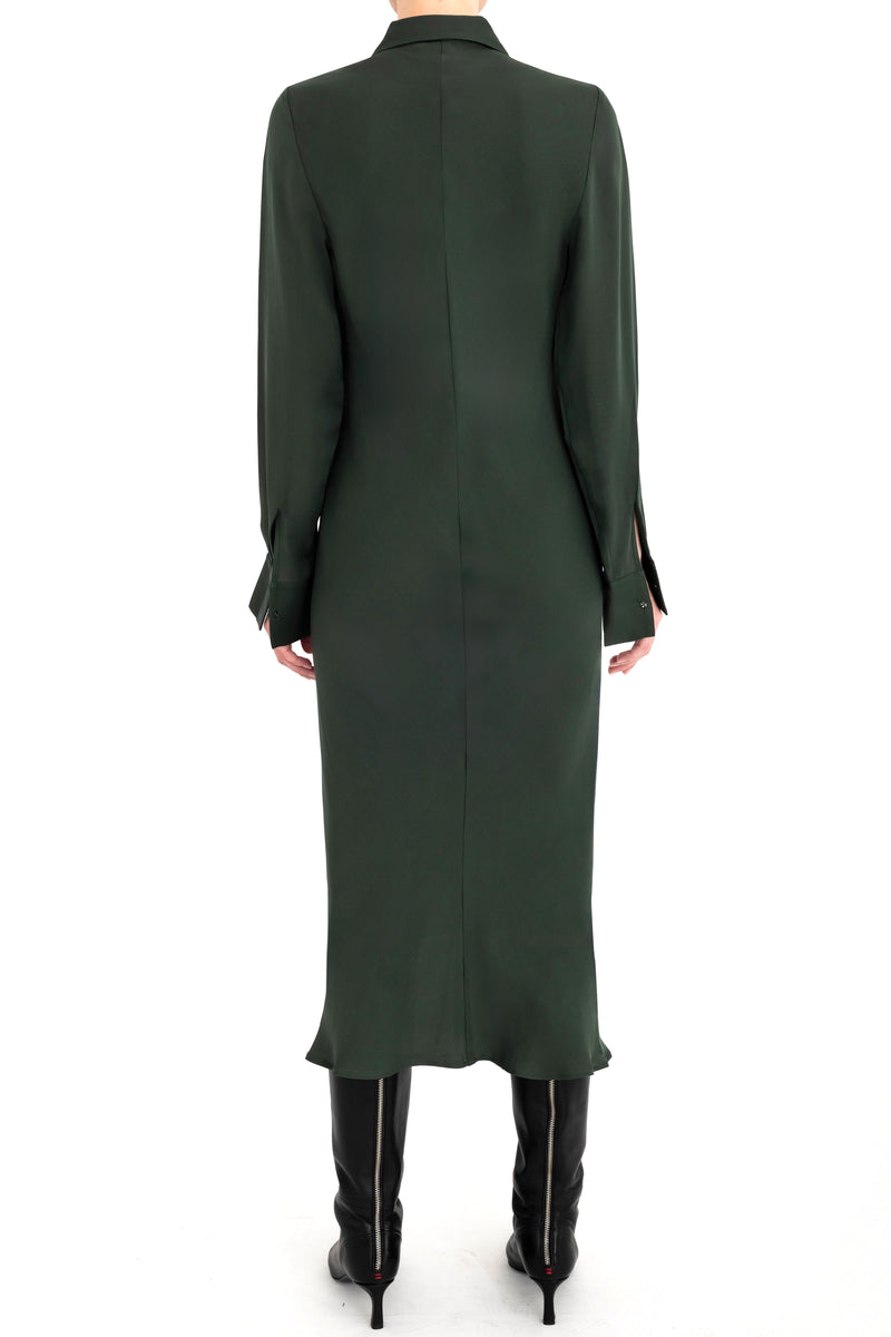 Silk Georgette Bias Shirt Dress with Leather Trim - CHANTAL Dress General Orient
