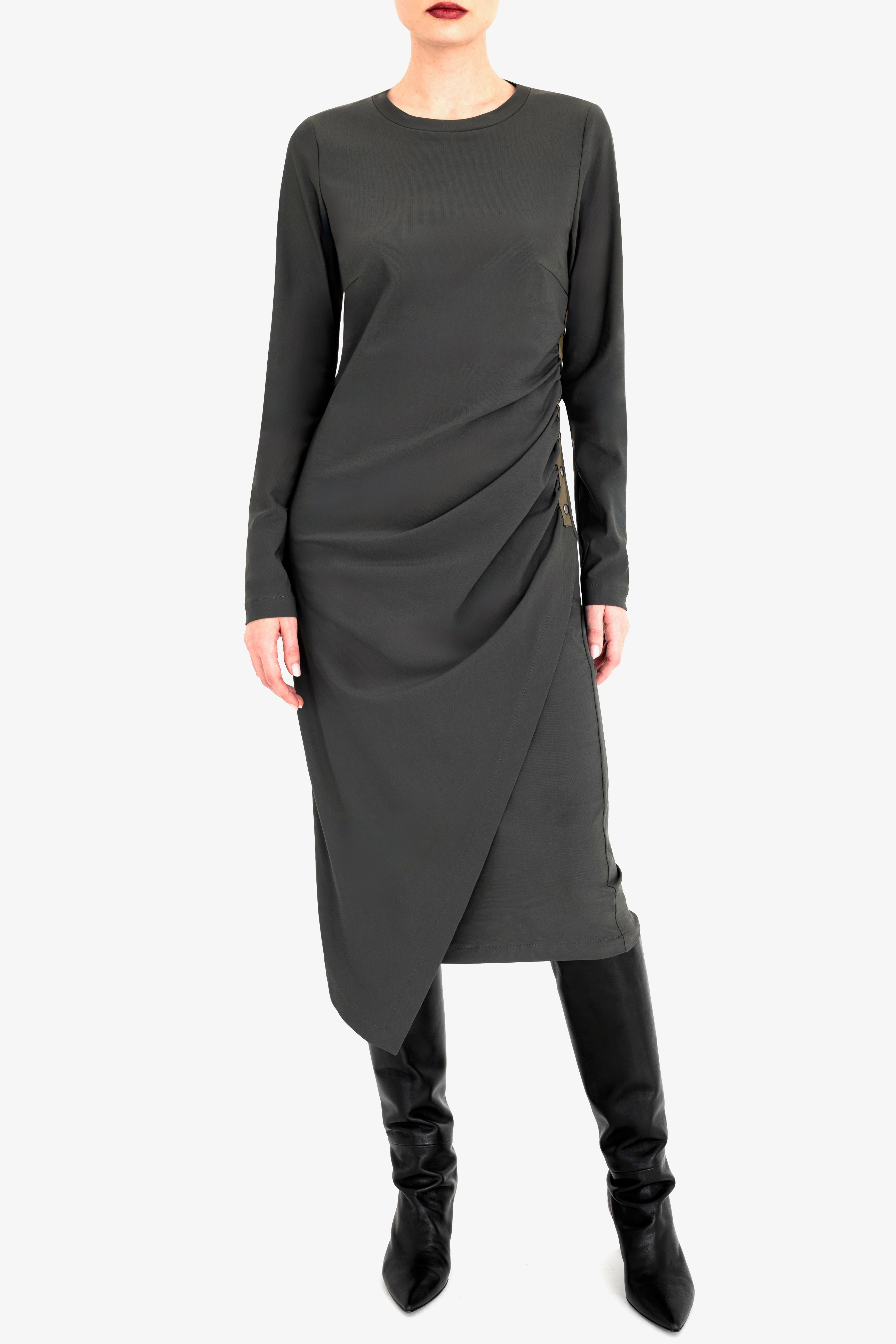 Soft Tech Long T-shirt Ruched Dress with Studs - CHERIN Dress General Orient