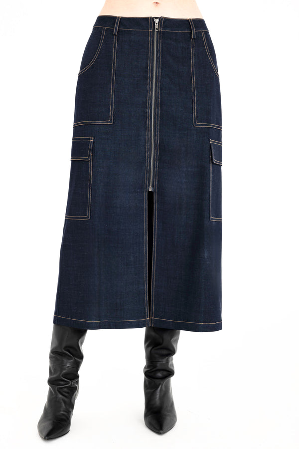 Eco Twill Denim Zip Up Cargo Skirt - CHEYENNE Skirt General Orient