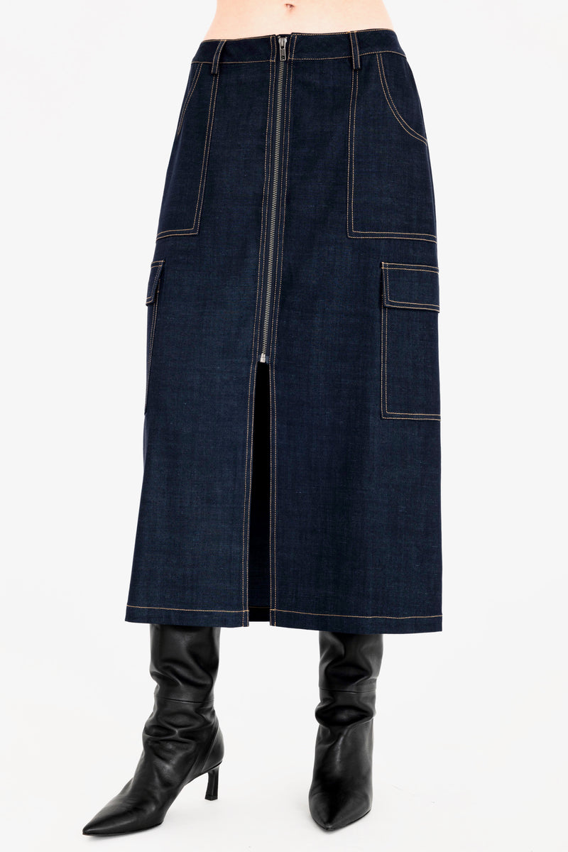 Eco Twill Denim Zip Up Cargo Skirt - CHEYENNE Skirt General Orient