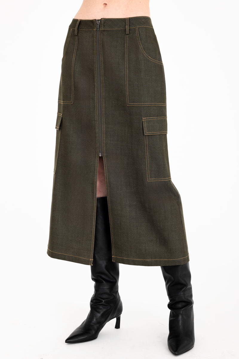 Eco Twill Denim Zip Up Cargo Skirt - CHEYENNE Skirt General Orient Kelp Denim P