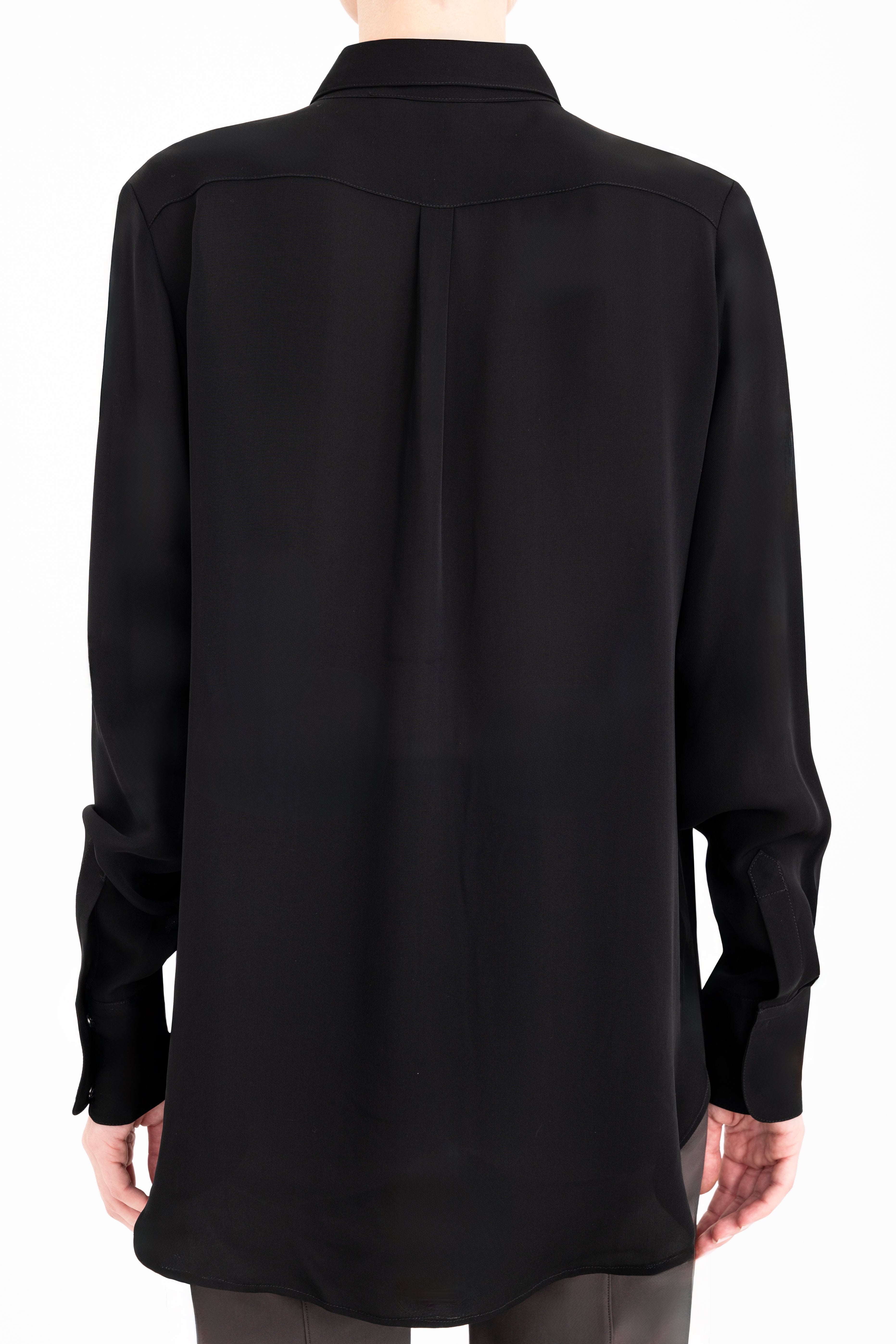 Silk Georgette Button Up Shirt with Vegan Leather Trim - CISUSS Top GENERAL ORIENT