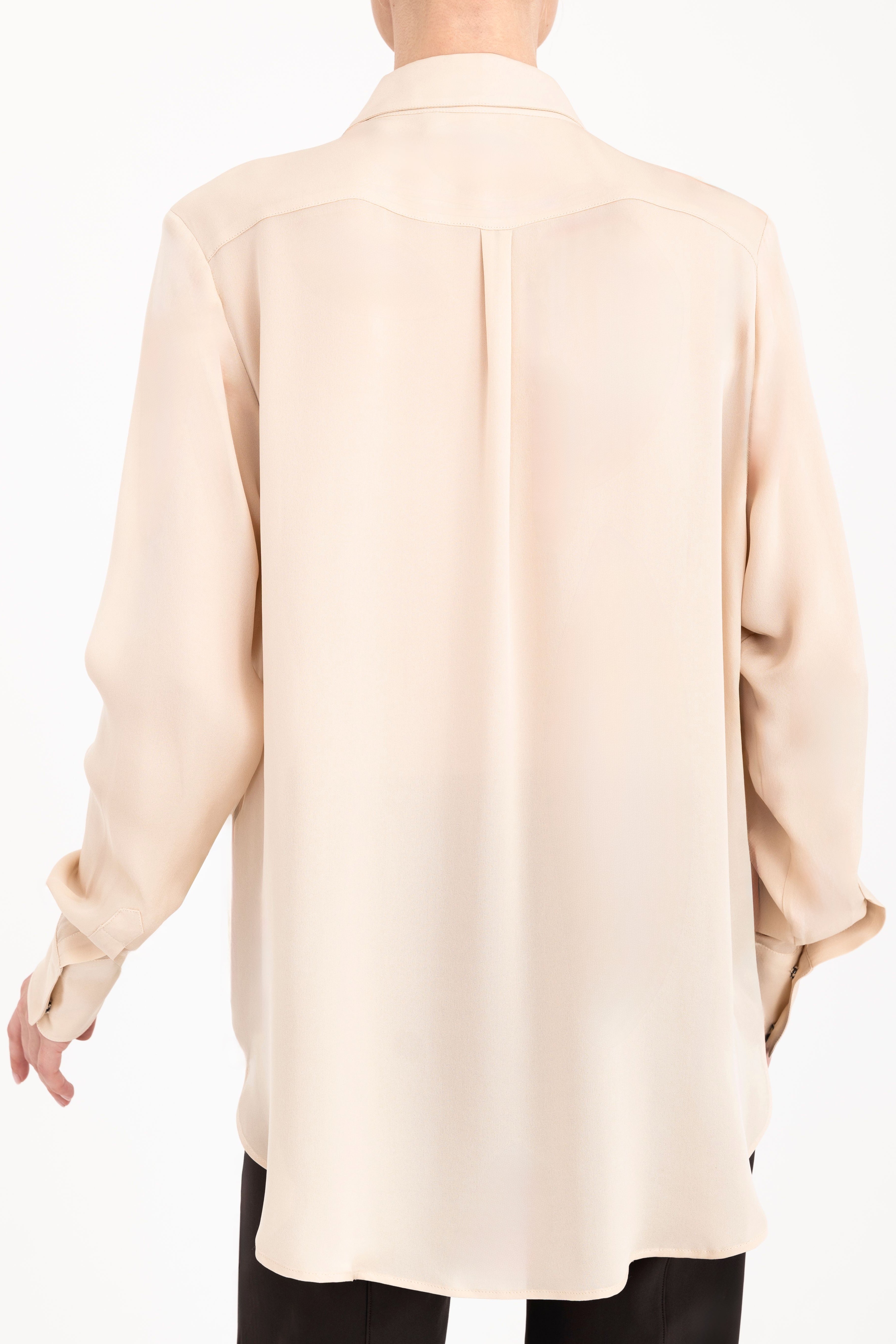 Silk Georgette Button Up Shirt with Vegan Leather Trim - CISUSS Top GENERAL ORIENT