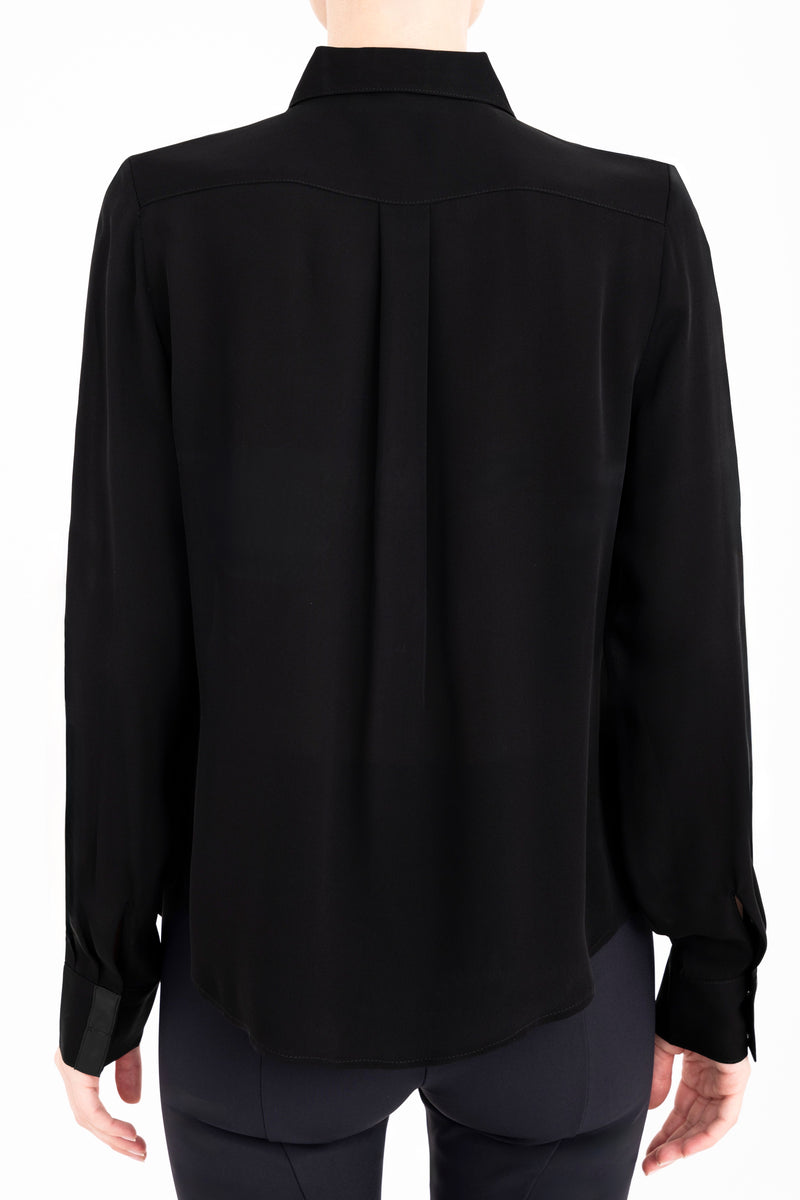 Silk Georgette Pullover Shirt with Leather Trim - CLARICE Top General Orient
