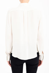 Silk Georgette Pullover Shirt with Leather Trim - CLARICE Top General Orient