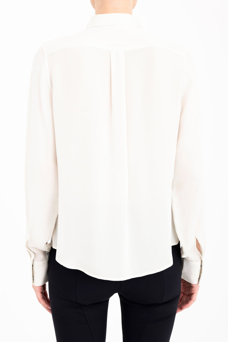 Silk Georgette Pullover Shirt with Leather Trim - CLARICE Top General Orient