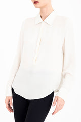 Silk Georgette Pullover Shirt with Leather Trim - CLARICE Top General Orient